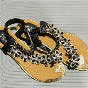 Black and Gold Floral Sandals